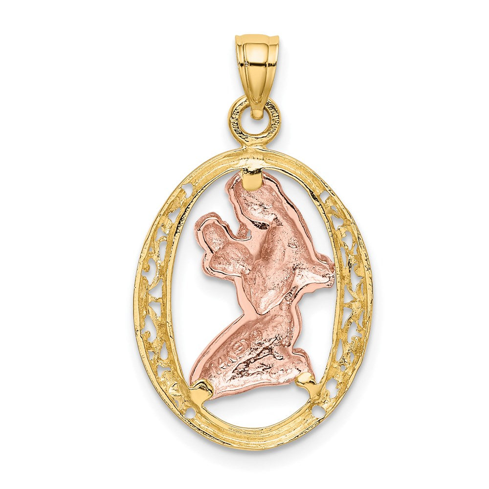 14 Karat Bicolor-Gold Charm mit Rhodinierung, Mutter und Kind im ovalen Rahmen