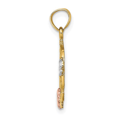 14K Bicolor-Gold mit Weiß-Rhodium "#1 MOM" Charm mit Blume