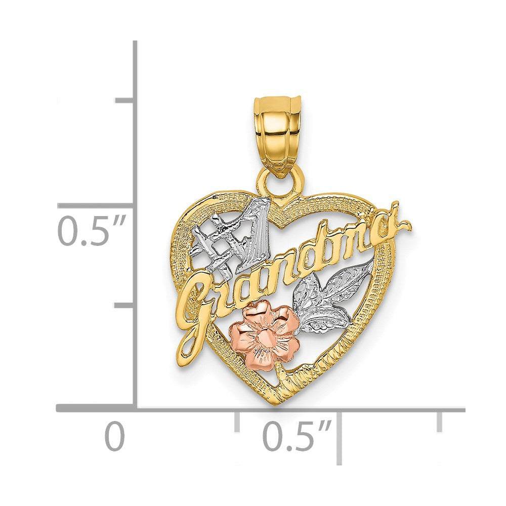 14K Bicolor Weiß Rhodium #1 Oma in Herz Charm