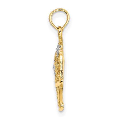 14K Bicolor mit Weiß Rhodium Blume Korb mit I Liebe You Charm