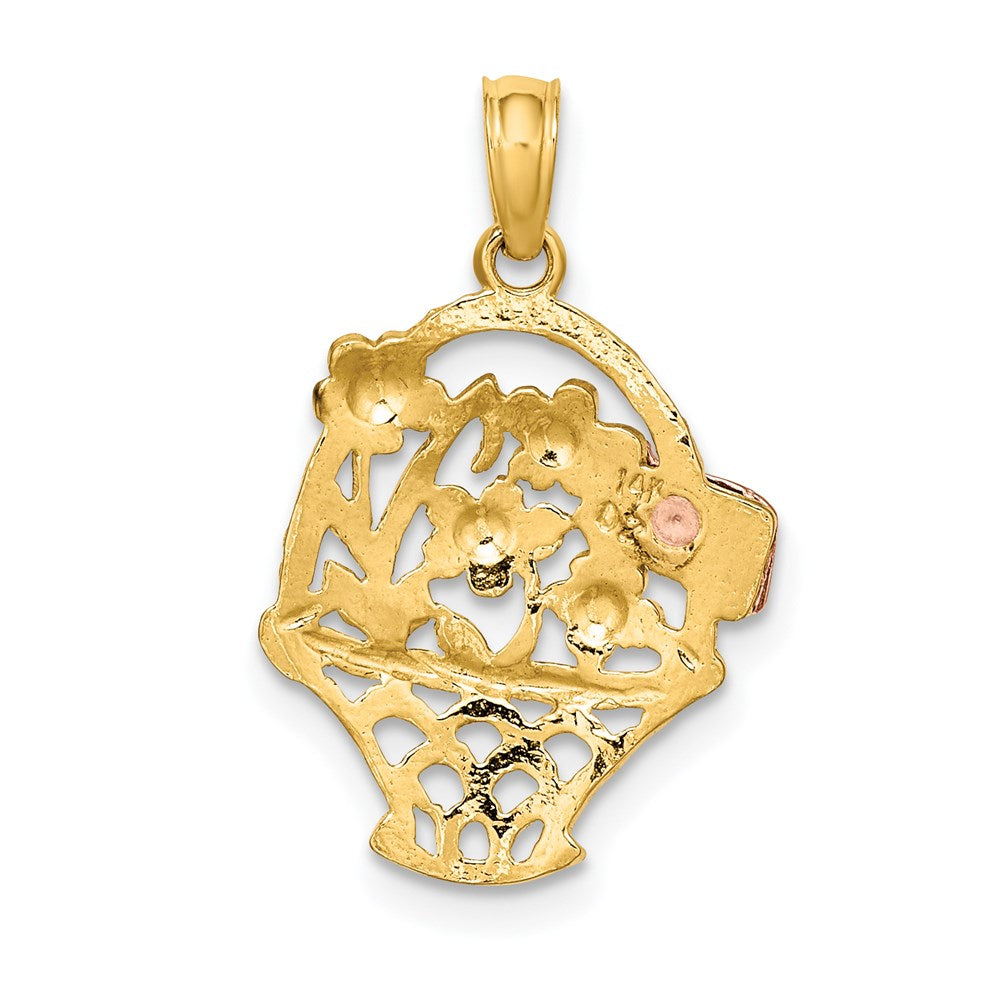 14K Bicolor mit Weiß Rhodium Blume Korb mit I Liebe You Charm