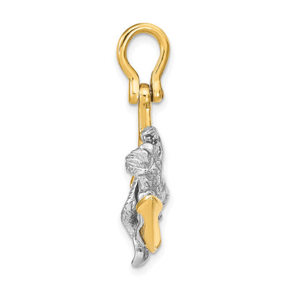 14K Bicolor-Gold 3-D-Anker- und Meerjungfrau-Charm
