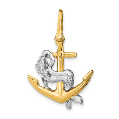 14K Bicolor-Gold 3-D-Anker- und Meerjungfrau-Charm