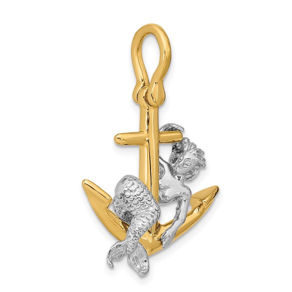 14K Bicolor-Gold 3-D-Anker- und Meerjungfrau-Charm