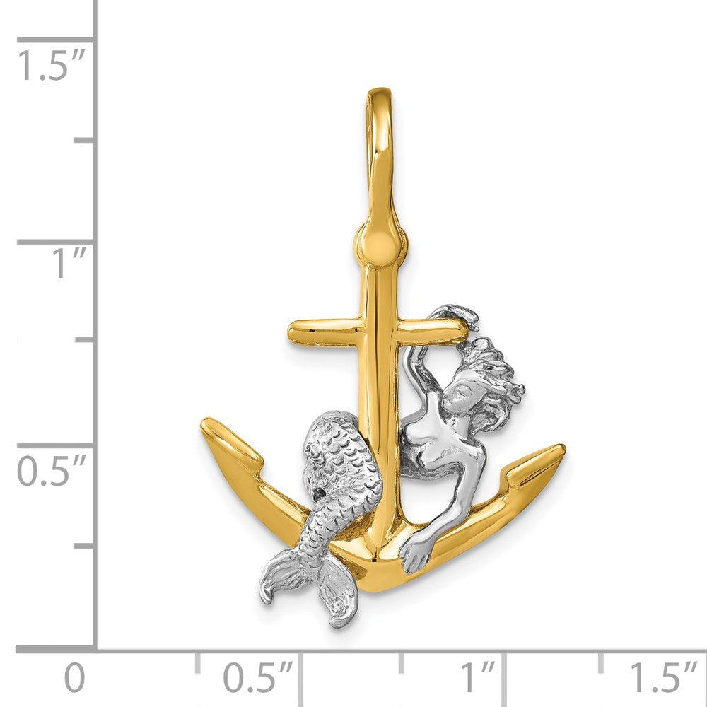 14K Bicolor-Gold 3-D-Anker- und Meerjungfrau-Charm