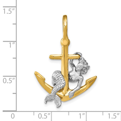 14K Bicolor-Gold 3-D-Anker- und Meerjungfrau-Charm