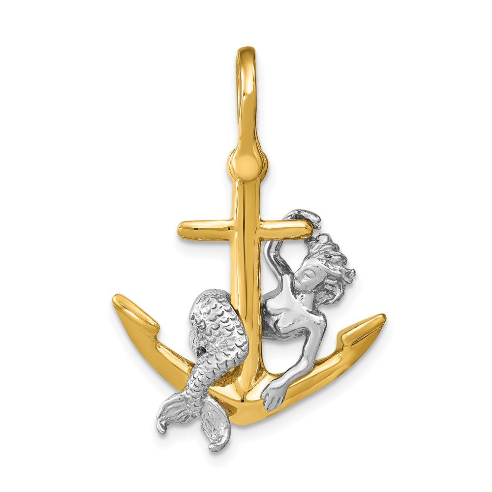14K Bicolor-Gold 3-D-Anker- und Meerjungfrau-Charm