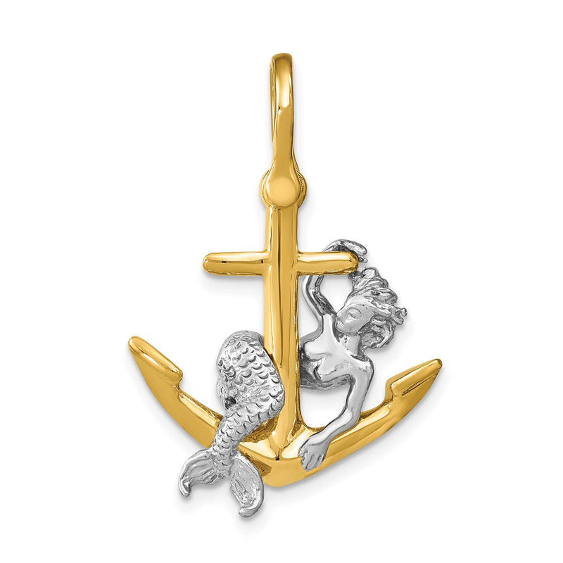 14K Bicolor-Gold 3-D-Anker- und Meerjungfrau-Charm