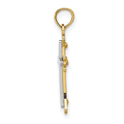 14K Bicolor Mittig Kreuz Charm
