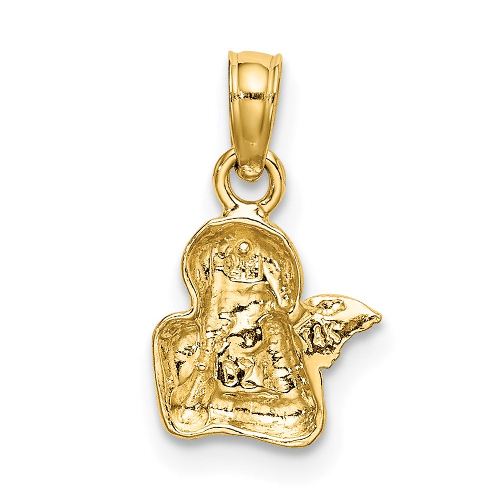 14K Gelb & Rhodium Engel Resting auf Elbow mit Flügel Charm
