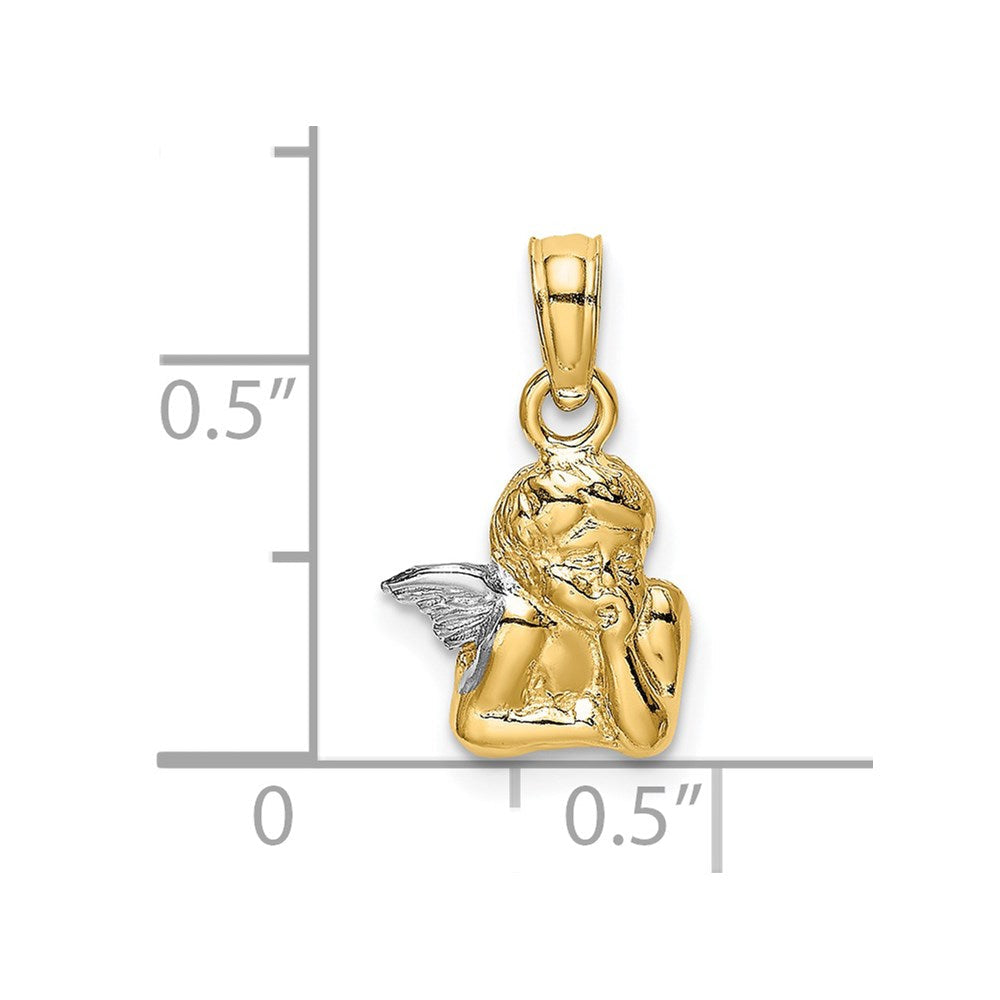 14K Gelb & Rhodium Engel Resting auf Elbow mit Flügel Charm