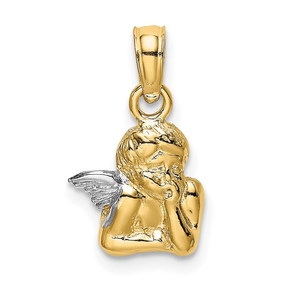 14K Gelb & Rhodium Engel Resting auf Elbow mit Flügel Charm