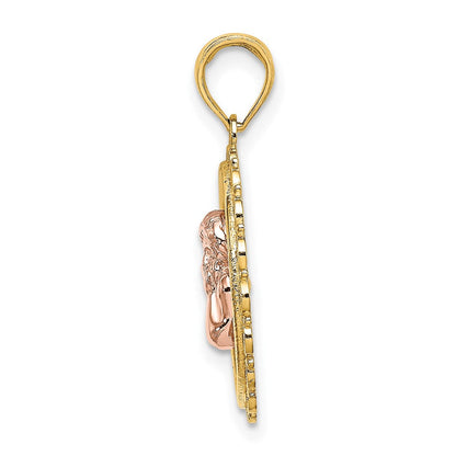 14K Bicolor-Gold (mit Weiß-Rhodinierung) durchbrochener Engel-Charm