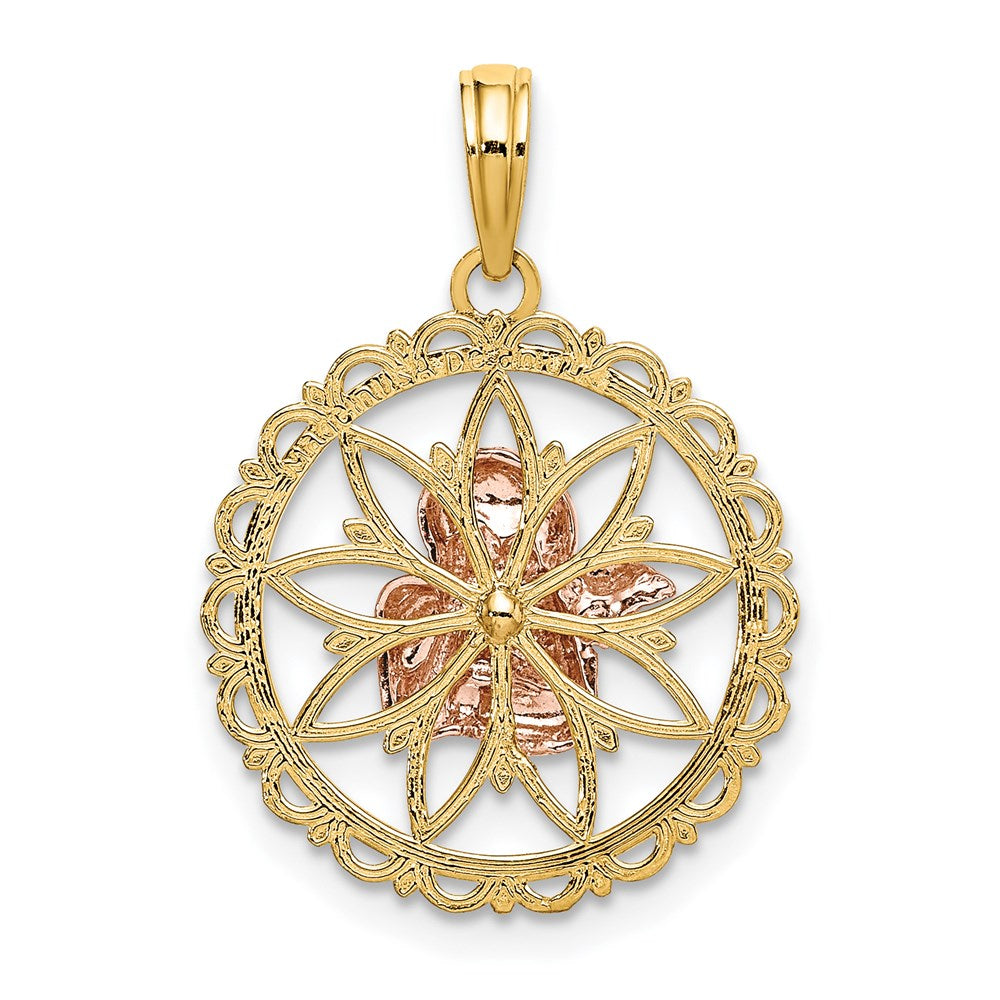 14K Bicolor-Gold (mit Weiß-Rhodinierung) durchbrochener Engel-Charm