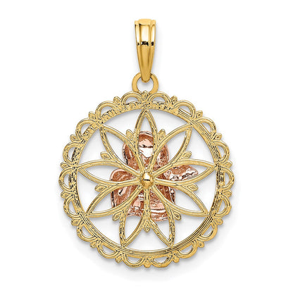 14K Bicolor-Gold (mit Weiß-Rhodinierung) durchbrochener Engel-Charm
