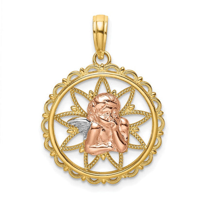 14K Bicolor-Gold (mit Weiß-Rhodinierung) durchbrochener Engel-Charm