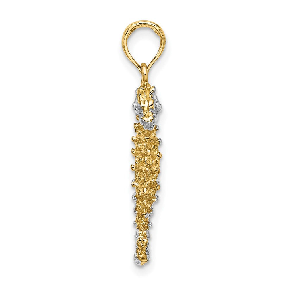 14K Gelb- und Rhodiumgold mit Weißrhodium 3-D-Seepferdchen-Charm