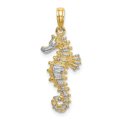 14K Gelb- und Rhodiumgold mit Weißrhodium 3-D-Seepferdchen-Charm