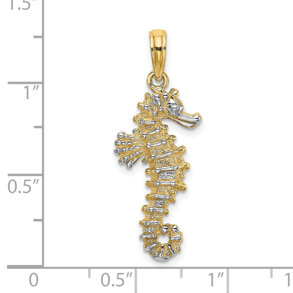 14K Gelb- und Rhodiumgold mit Weißrhodium 3-D-Seepferdchen-Charm