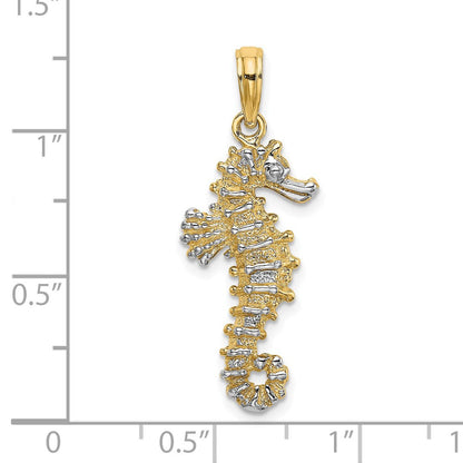 14K Gelb- und Rhodiumgold mit Weißrhodium 3-D-Seepferdchen-Charm