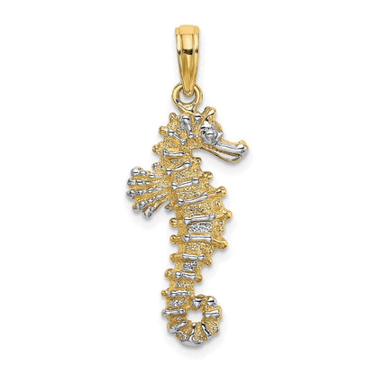 14K Gelb- und Rhodiumgold mit Weißrhodium 3-D-Seepferdchen-Charm
