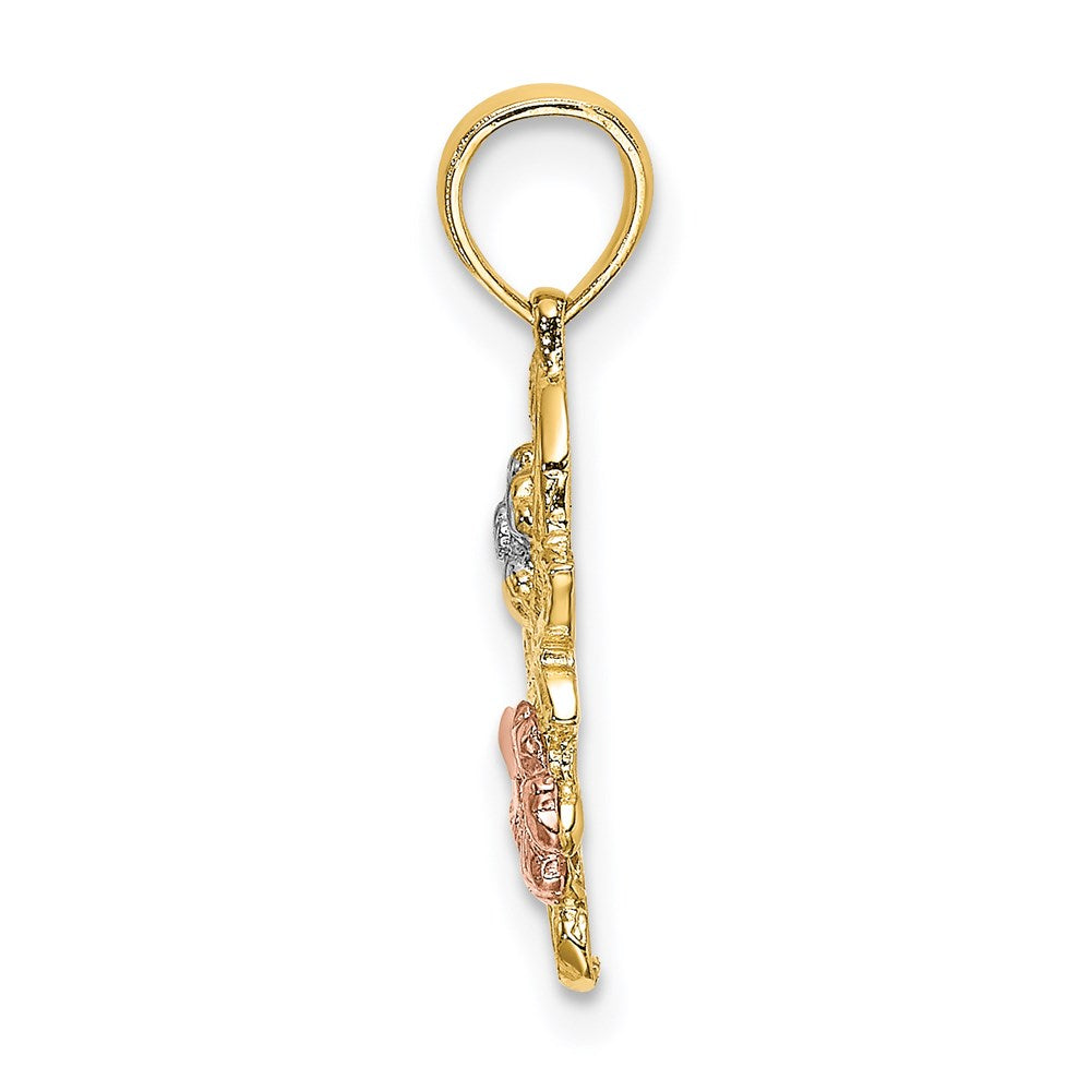 14K Bicolor mit Weiß Rhodium Blumen Charm