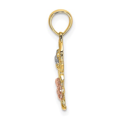 14K Bicolor mit Weiß Rhodium Blumen Charm