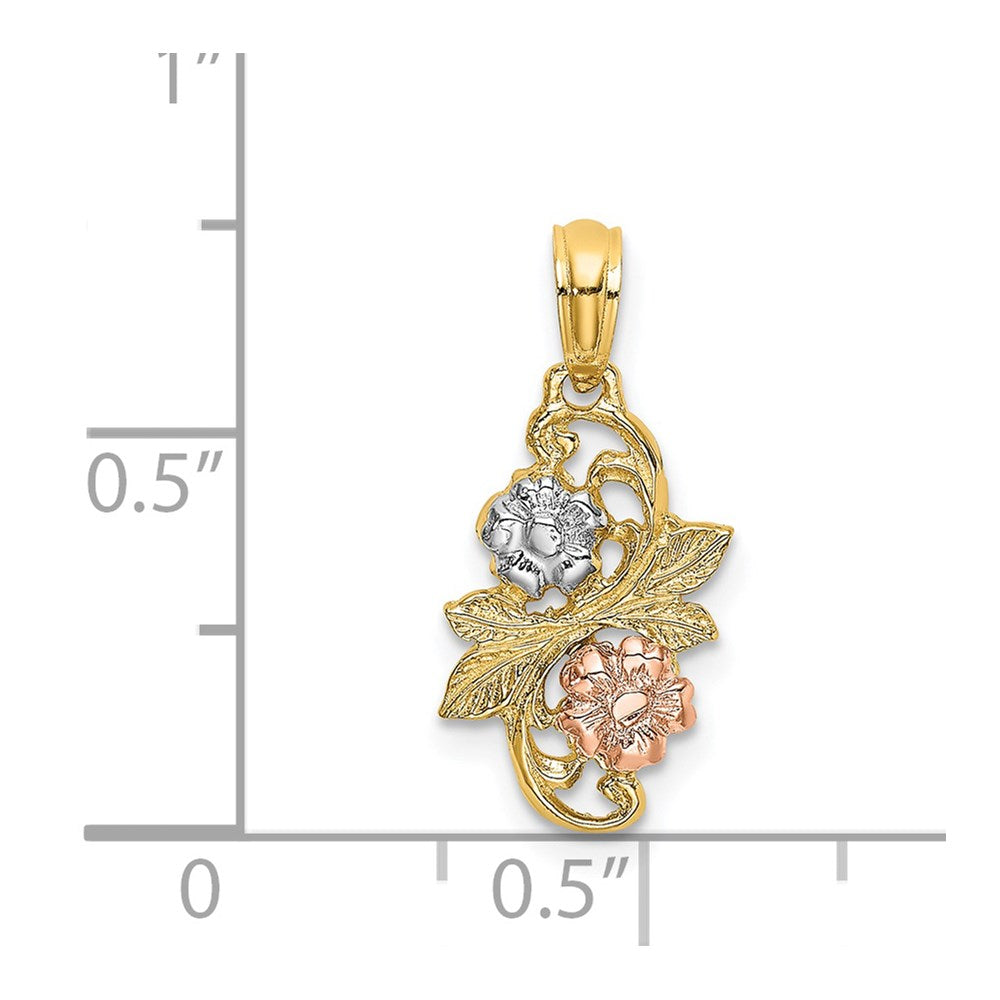 14K Bicolor mit Weiß Rhodium Blumen Charm