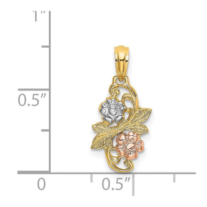 14K Bicolor mit Weiß Rhodium Blumen Charm