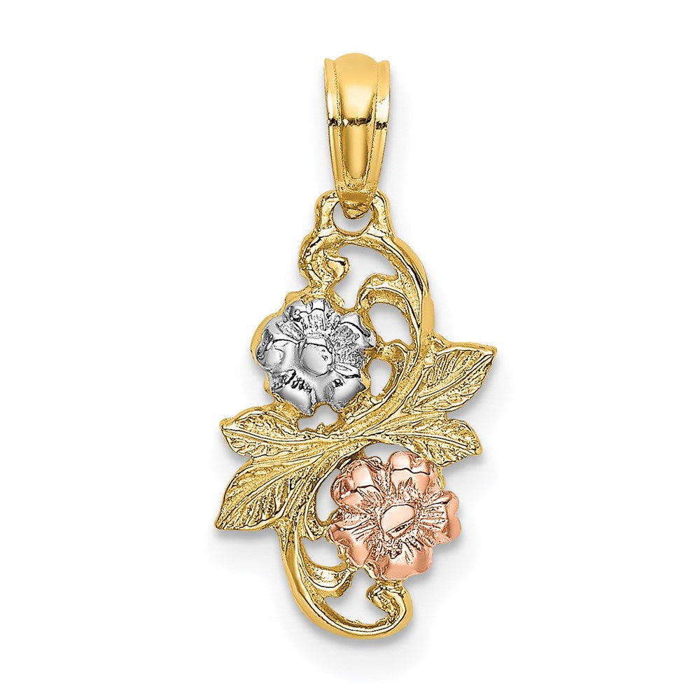 14K Bicolor mit Weiß Rhodium Blumen Charm