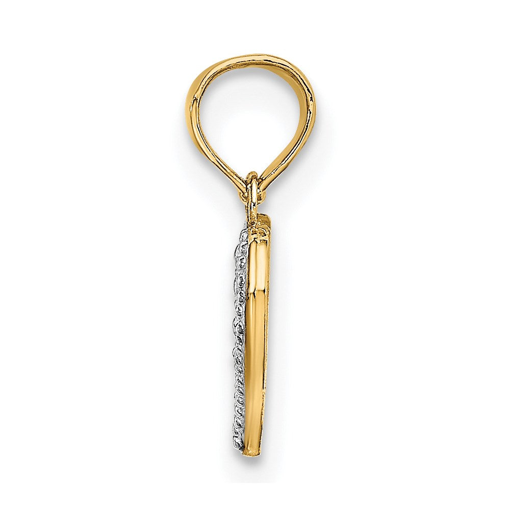 14K Gelb & Rhodium mit Weiß Strukturiert Mini Herz Charm