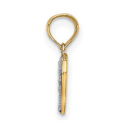 14K Gelb & Rhodium mit Weiß Strukturiert Mini Herz Charm