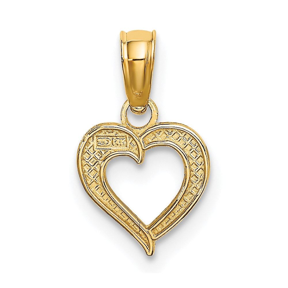 14K Gelb & Rhodium mit Weiß Strukturiert Mini Herz Charm