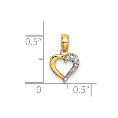 14K Gelb & Rhodium mit Weiß Strukturiert Mini Herz Charm