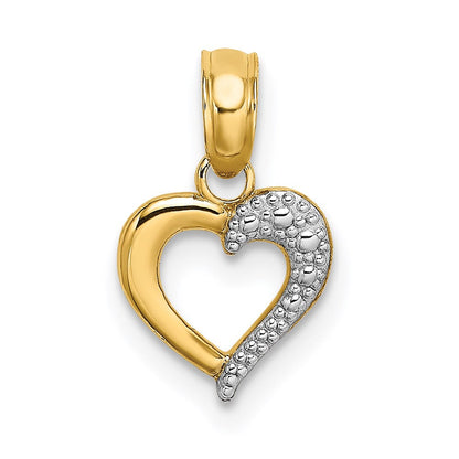 14K Gelb & Rhodium mit Weiß Strukturiert Mini Herz Charm