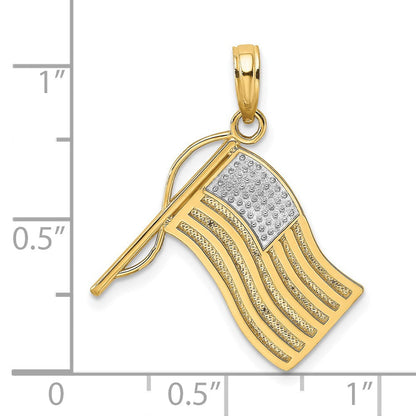 14 Karat Gelb- und Rhodiumgold mit Rhodium-Amerikanische-Flagge-Charm