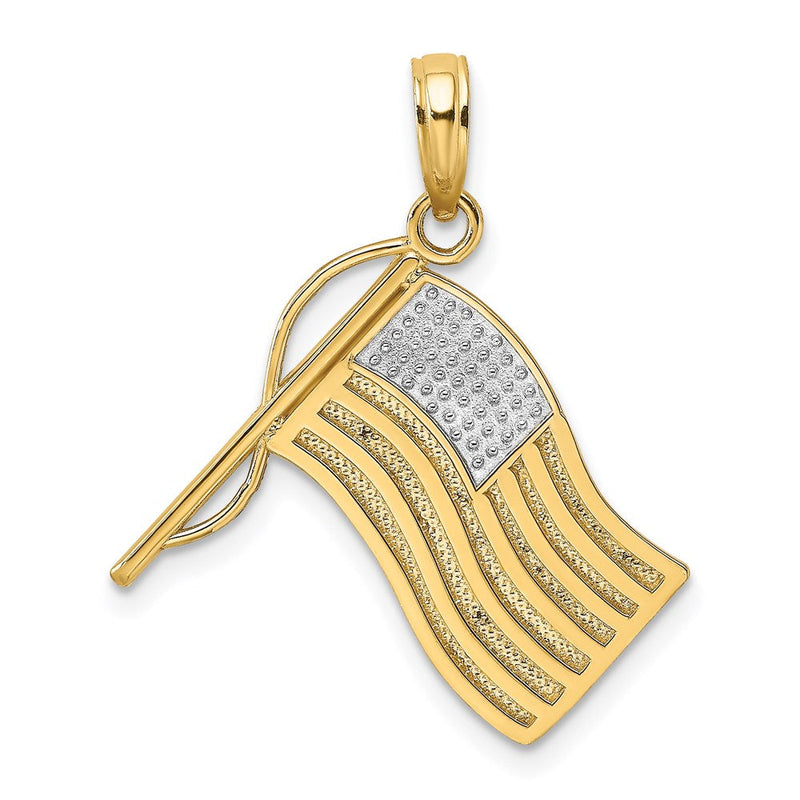 14 Karat Gelb- und Rhodiumgold mit Rhodium-Amerikanische-Flagge-Charm