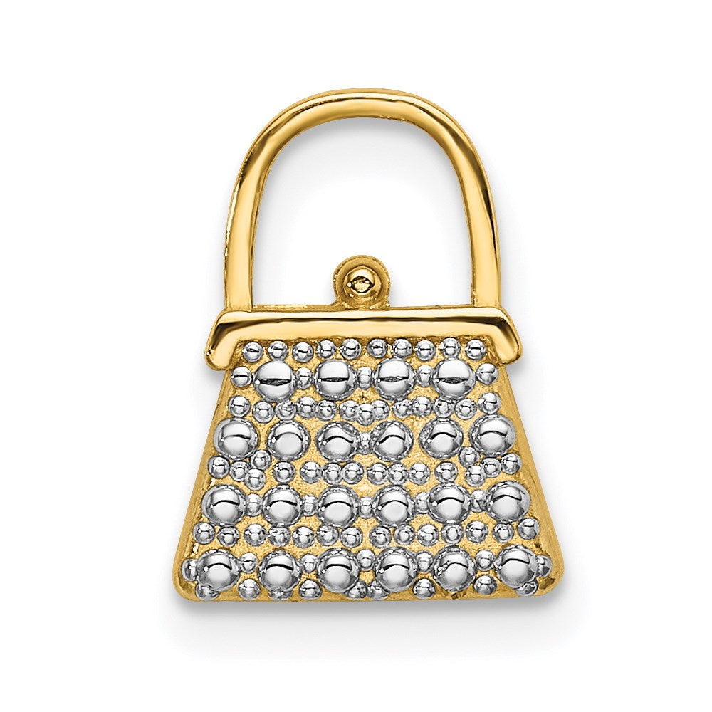 14K Gelb & Rhodium mit Strukturiert und Poliert Purse Charm