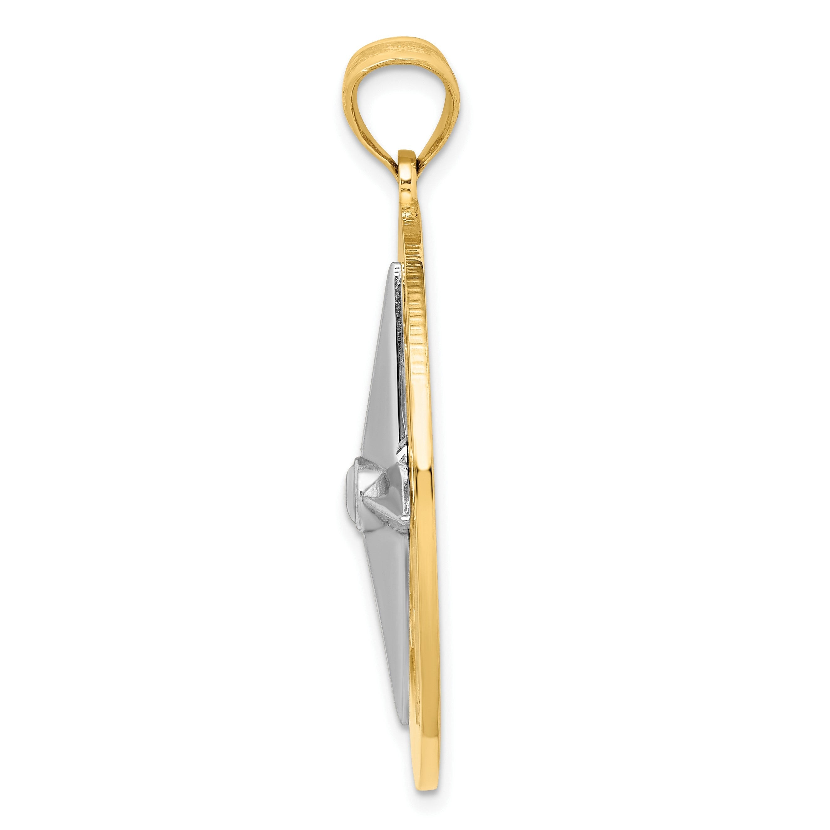 14K Bicolor-Gold Nautischer Kompass Charm mit weißer Nadel