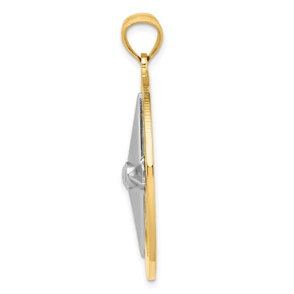 14K Bicolor-Gold Nautischer Kompass Charm mit weißer Nadel