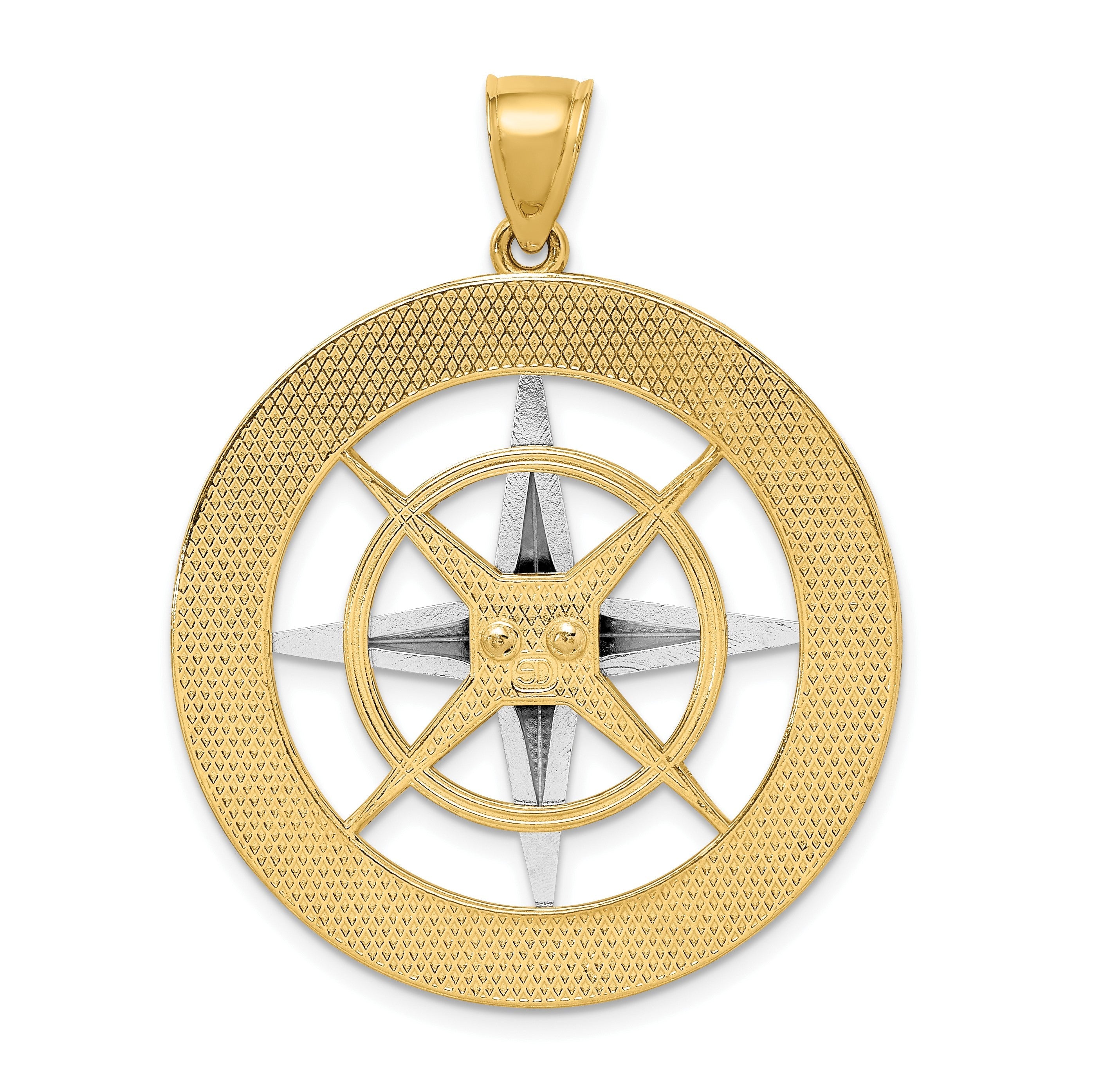 14K Bicolor-Gold Nautischer Kompass Charm mit weißer Nadel