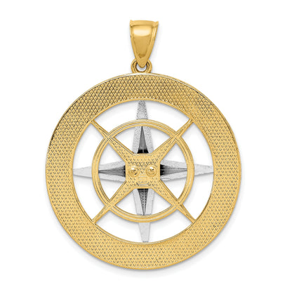 14K Bicolor-Gold Nautischer Kompass Charm mit weißer Nadel