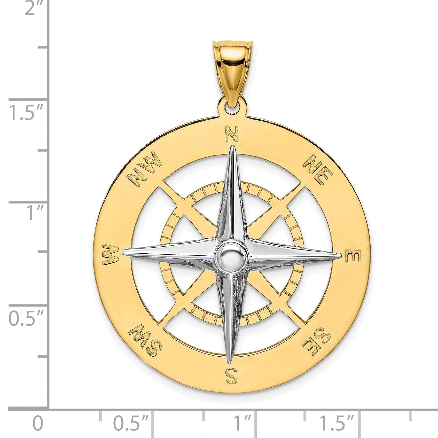 14K Bicolor-Gold Nautischer Kompass Charm mit weißer Nadel
