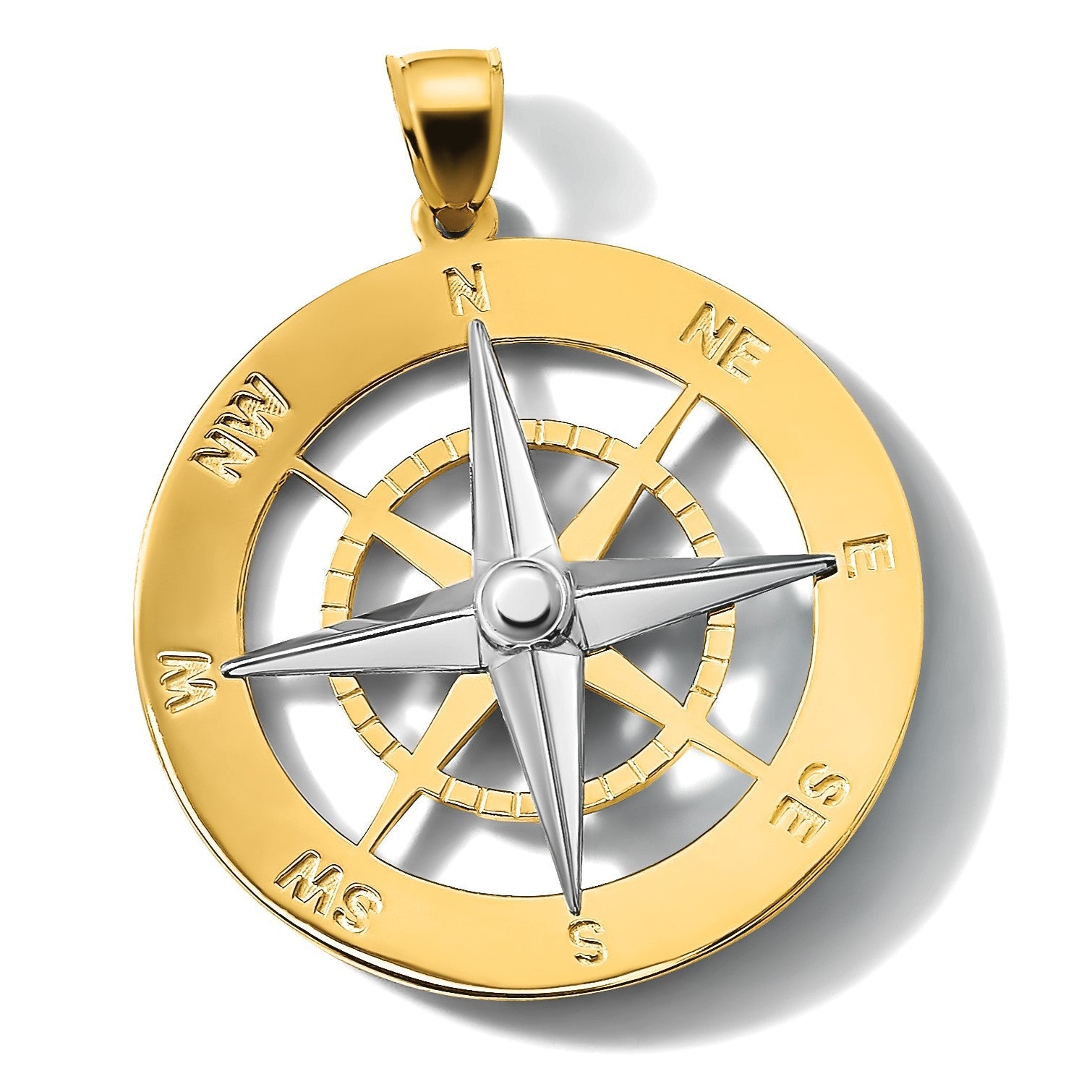 14K Bicolor-Gold Nautischer Kompass Charm mit weißer Nadel