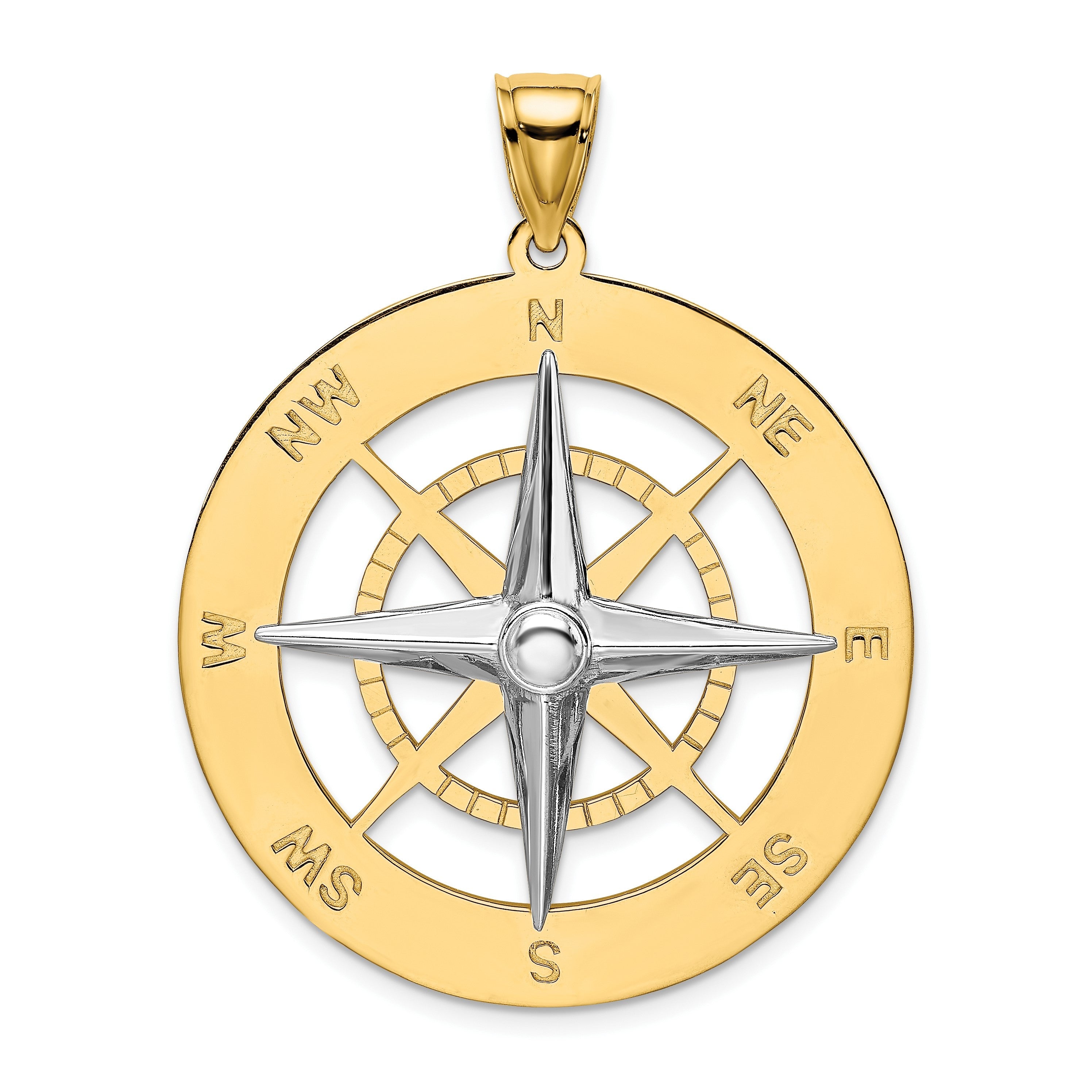 14K Bicolor-Gold Nautischer Kompass Charm mit weißer Nadel