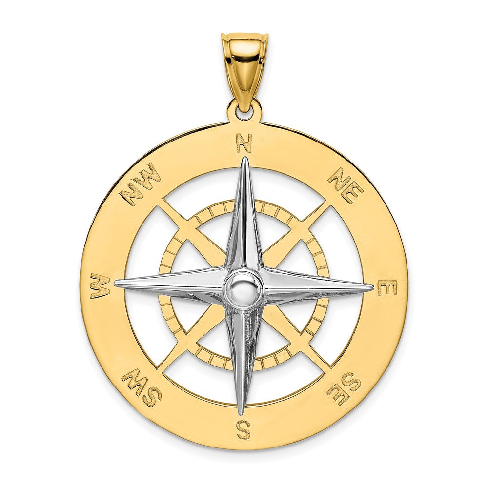 14K Bicolor-Gold Nautischer Kompass Charm mit weißer Nadel