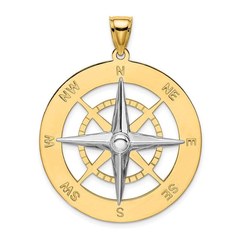 14K Bicolor-Gold Nautischer Kompass Charm mit weißer Nadel