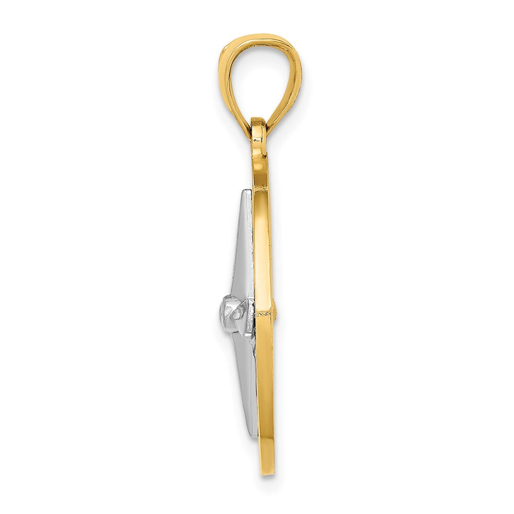14K Bicolor-Gold Charm Nautischer Kompass mit Nadel aus Weißgold