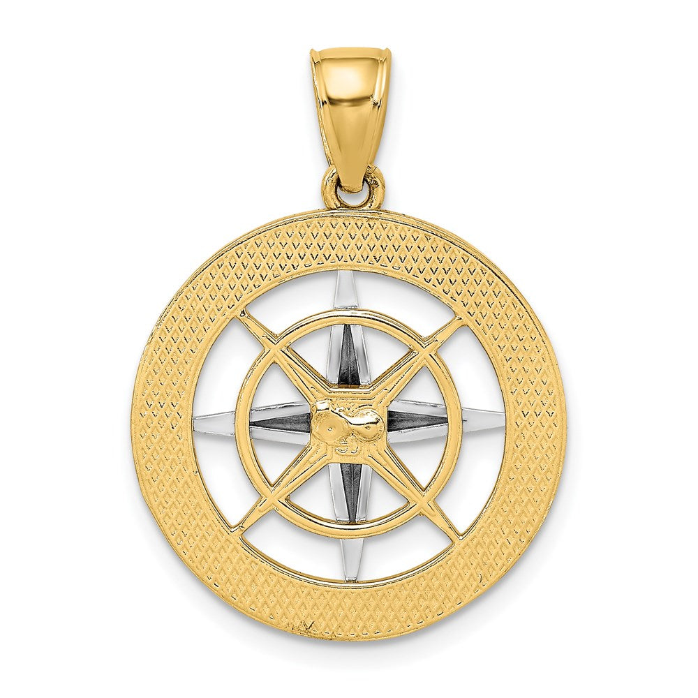 14K Bicolor-Gold Charm Nautischer Kompass mit Nadel aus Weißgold