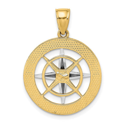 14K Bicolor-Gold Charm Nautischer Kompass mit Nadel aus Weißgold